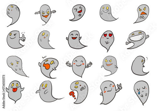 色々な顔のオバケのイラストのベクターのセット・絵文字のようなセット