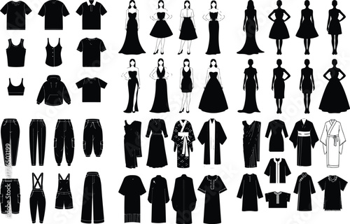 Body Garment Clothing Icon Silhouette Collection Apparel and Outfit Silhouette Icon Set