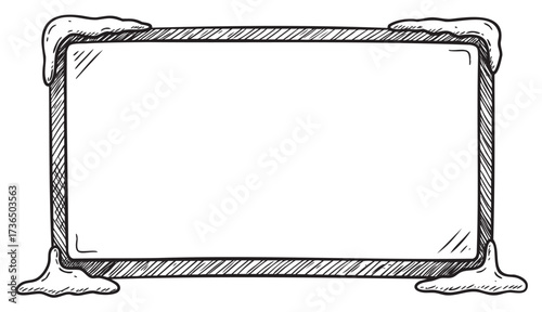 Hand-drawn winter frame with snow accents – retro hand drawn illustration