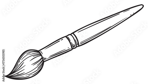 Detailed vintage paintbrush drawing with artistic bristle and handle design – retro hand drawn illustration