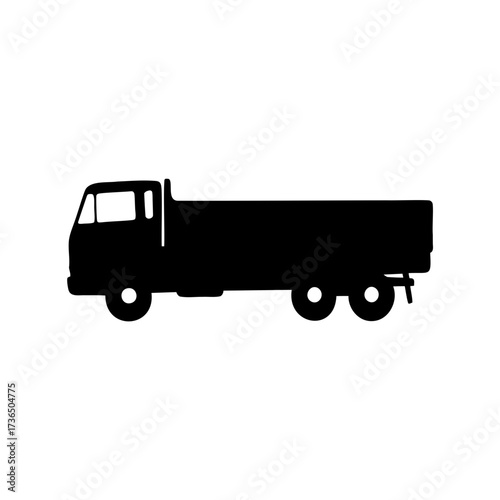 Silhouette of a truck transporting goods or heavy materials, commercial transport