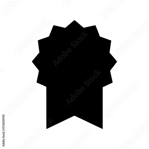 An illustration of a black achievement ribbon rosette with pointed edges
