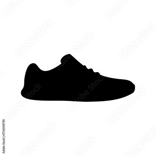 Black athletic running shoe silhouette on a white background design element