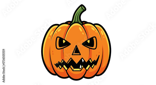 Cartoon illustration of a jack-o'-lantern with a menacing expression, isolated on a white background.