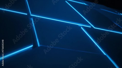 Neon Blue Lines on Dark Blue Panels - This video showcases a futuristic design with vibrant neon blue lines illuminating dark blue panels.