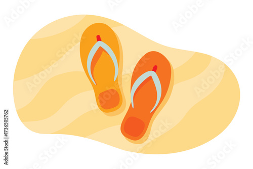 Orange FlipFlops on Sand Illustration, Summer Footwear Beach Scene, Casual Vacation Style