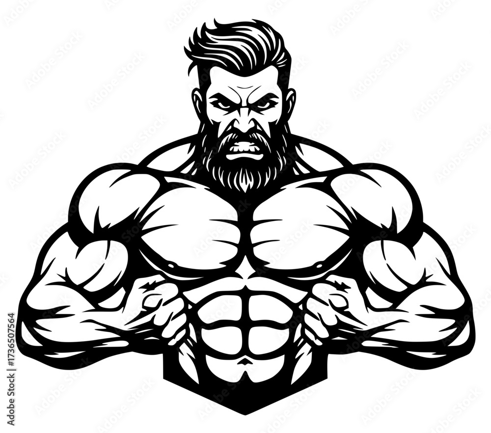 Fototapeta premium Muscular Bodybuilder Man Vector Illustration, Fitness, Gym, Power, Strong, Athlete