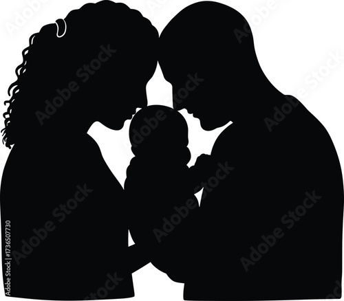 Young couple's silhouette of love dancing together, black vector illustration of people in shadow