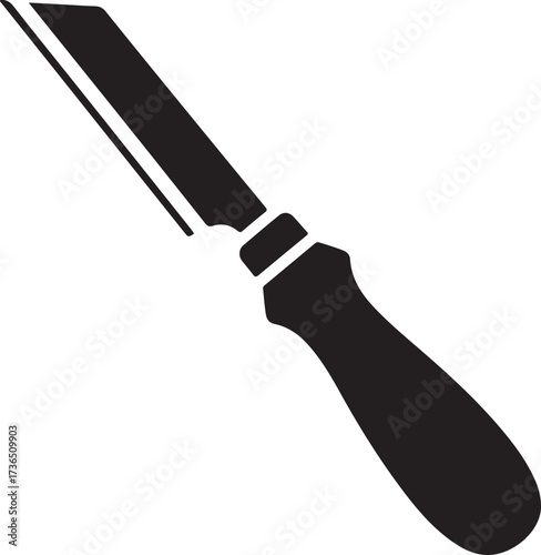 Angled black silhouette of a classic hand file tool with a distinct handle.