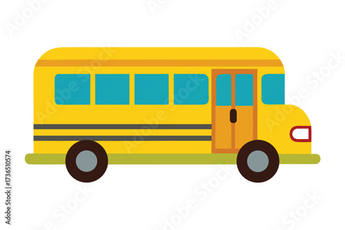 Simple Yellow School Bus Illustration with Blue Windows and Brown Wheels on White