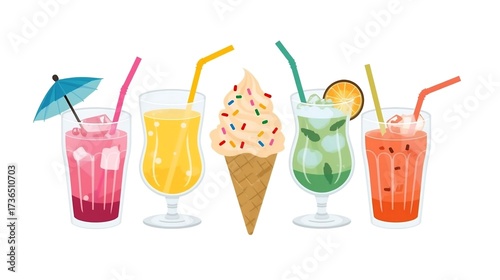 Colorful Summer Drinks and Ice Cream Illustration