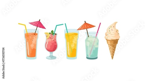 Colorful Summer Drinks and Ice Cream Illustration