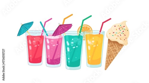 Colorful Summer Drinks and Ice Cream Illustration