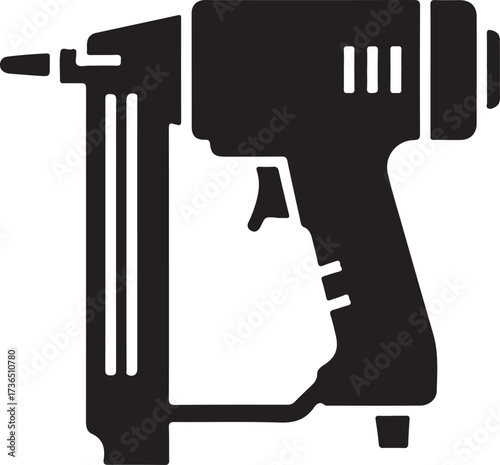 Black silhouette of a powerful staple gun tool for construction and DIY projects.