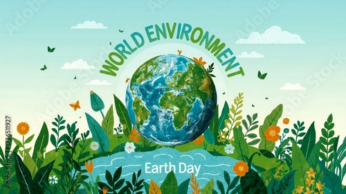 Earth Illustration with Earth Day and Environmental Symbols
