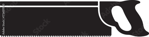 Classic black silhouette of a hand saw featuring a sturdy blade with sharp teeth and an ergonomic handle.