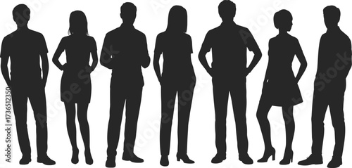 Human Silhouettes Vector Set, Standing Male & Female Figures Clipart, People Silhouettes Collection