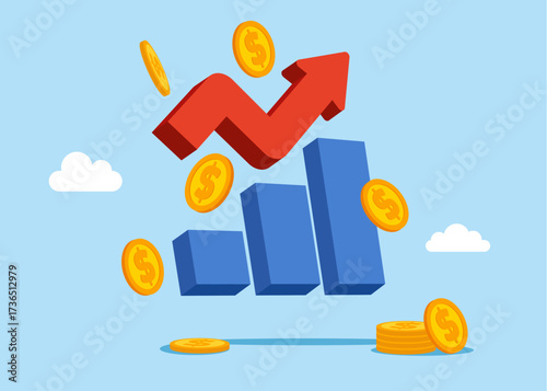Rising profit growth graph. Investment profit growth, financial advisor. Vector flat illustration