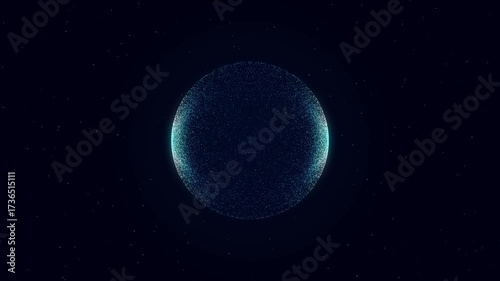 Abstract 3D Sphere of Glowing Particles in Space. Futuristic Animation Background