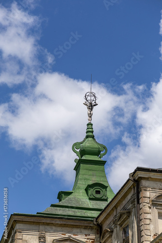  Green tower on the roof of the building