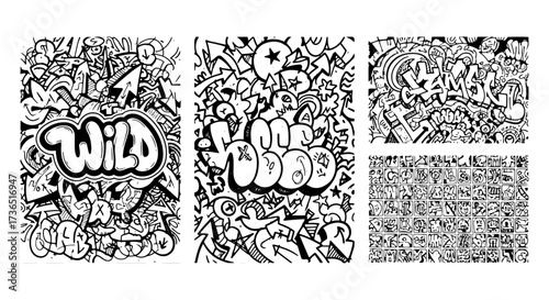 Unleash your creativity with these captivating graffiti and doodle art designs perfect for edgy backgrounds, urban fashion, and vibrant street art projects that demand attention