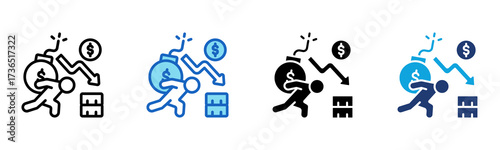 Debt Crisis icon Multi Style Vector Illustration