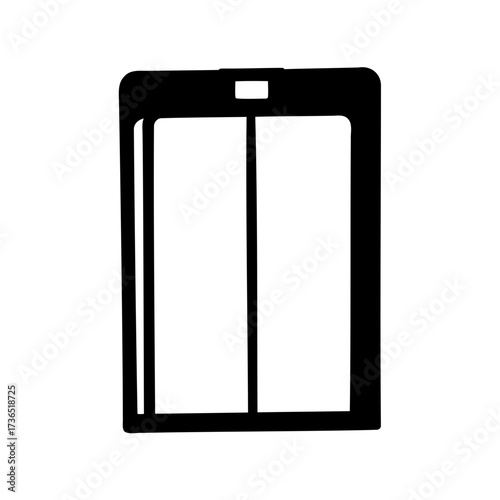 Minimalist black and white illustration of automatic sliding doors in a frame