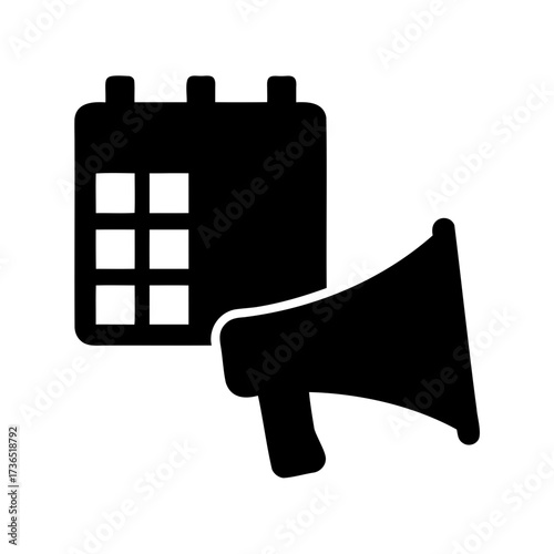 Calendar and megaphone representing announcement or promotional activities on specific dates