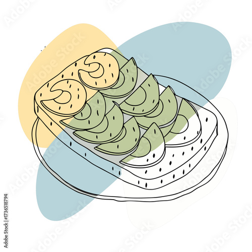 vector illustration of avocado toast with toppings for breakfast
