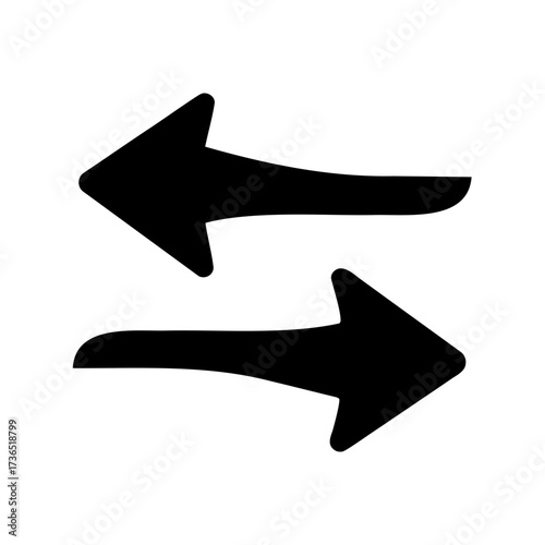 Two horizontal black arrows pointing in opposite directions illustrating movement and interaction