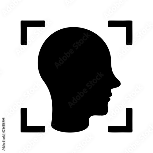 Facial recognition scan interface highlighting a human head profile in black