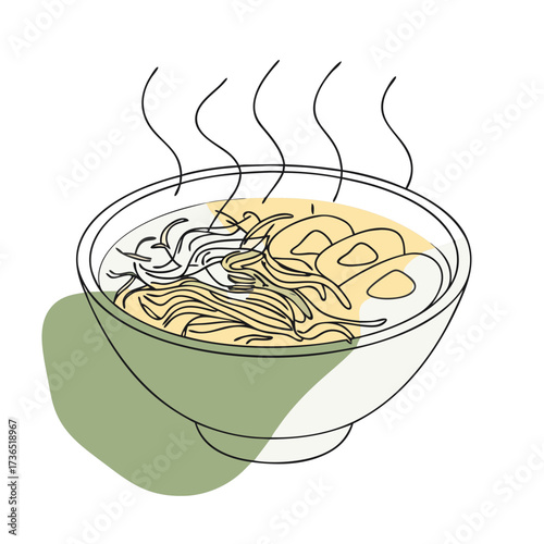 vector illustration of a steaming ramen bowl