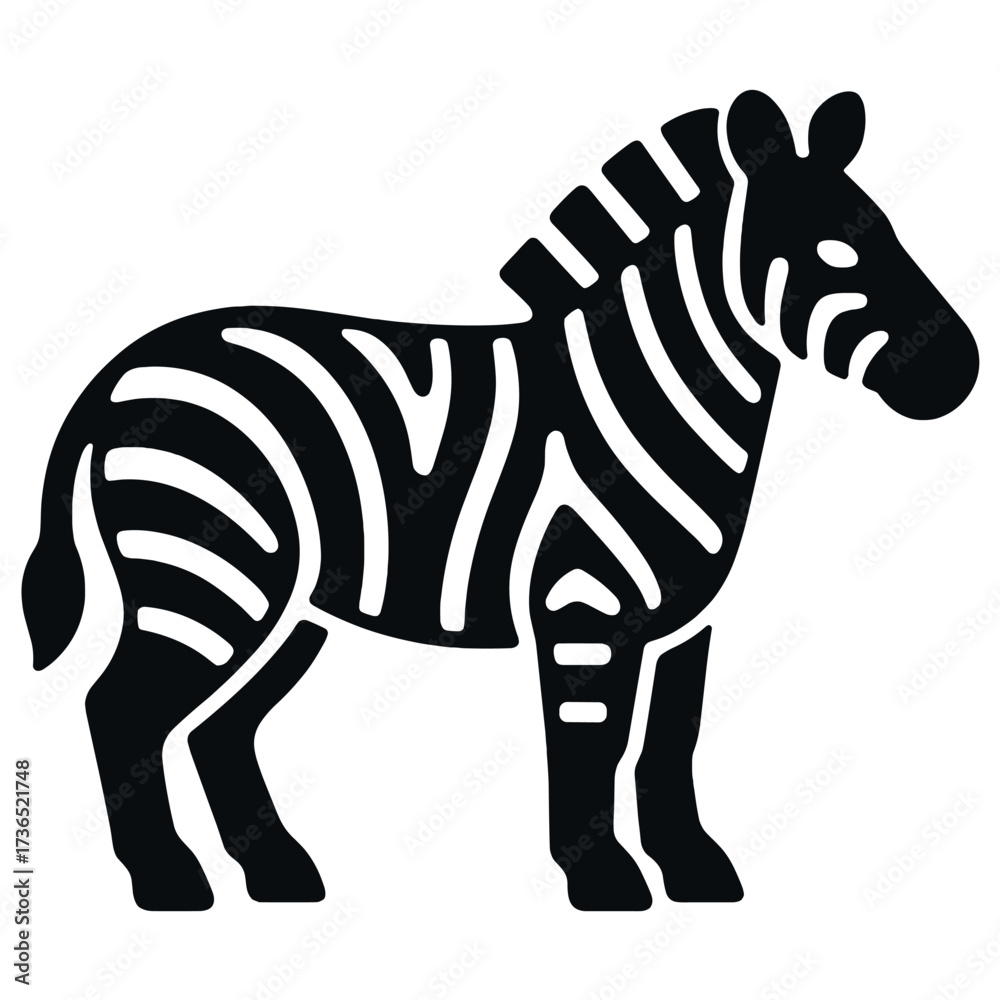 Obraz premium Monochrome silhouette of a standing zebra with striped pattern