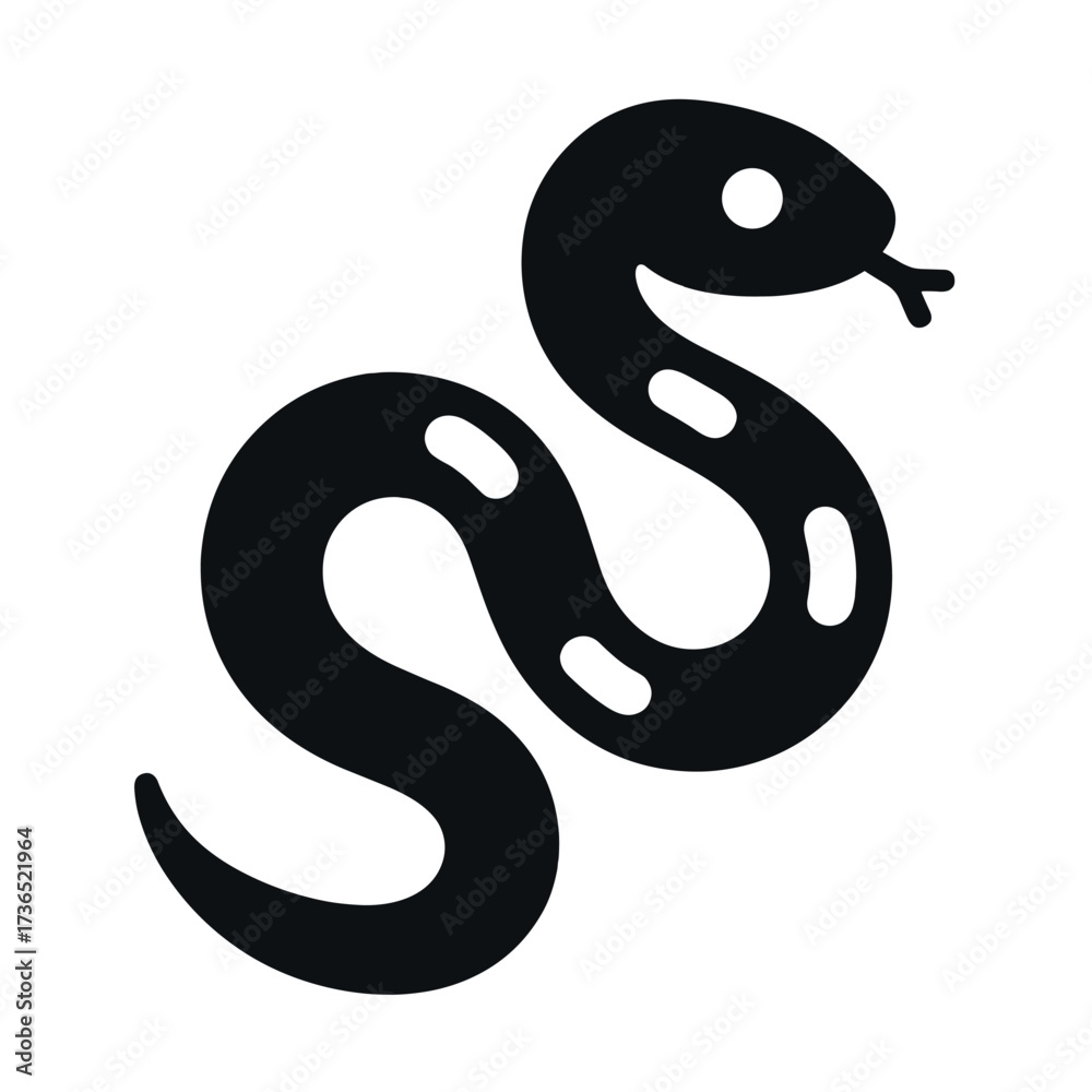 Fototapeta premium Bold black snake silhouette with curved body on white background
