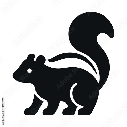 Stylized skunk silhouette with raised tail in minimalist design