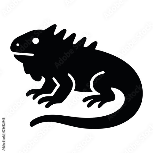 Silhouette of an iguana with spiky crest and long tail on white background