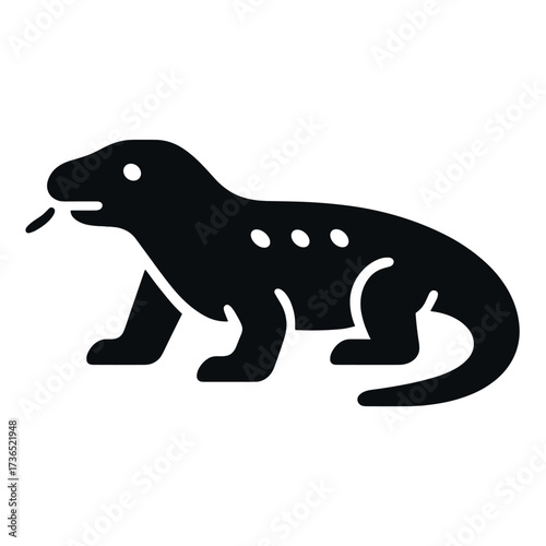 Black silhouette of komodo dragon with tongue out icon