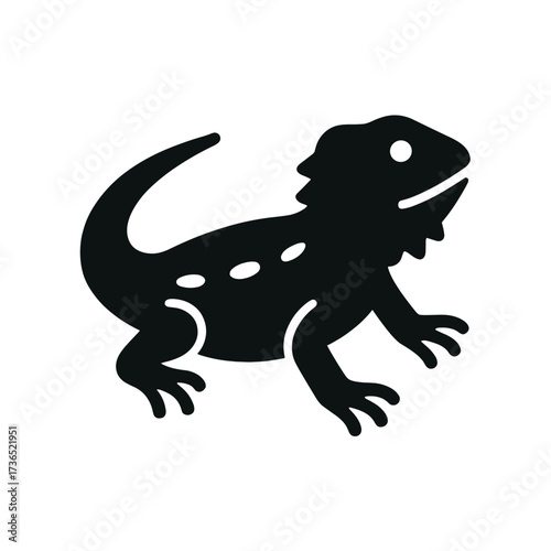 Silhouette of a bearded dragon lizard facing right on white background