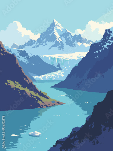 Patagonia Coast, Chile – remote fjord shoreline with glaciers calving into icy blue waters, no people