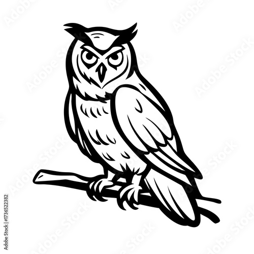 Majestic Great Horned Owl Vector Art – Detailed Wildlife Illustration