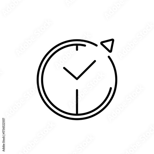 Simple black and white clock icon with hands indicating the time, and a forward arrow.