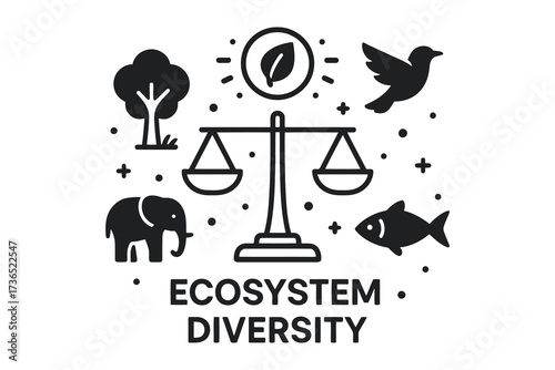 Balance of nature and ecosystem diversity with scales of justice symbol
