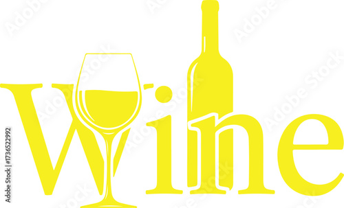 Vibrant yellow wine emblem beautifully integrating a sleek glass and bottle design, perfect for beverage branding and promotional materials, conveying elegance and a modern aesthetic