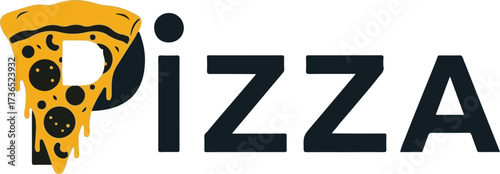 Graphic logo for a pizza business featuring a stylized letter as a cheesy slice. Vector icon for pizzeria branding, fast food menus, and food advertising