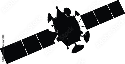 Silhouette of a sophisticated satellite in space, ideal for telecommunication and technological concepts