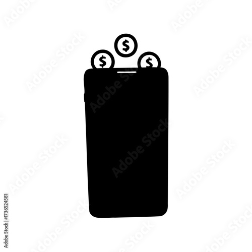 Mobile banking and finance shown with dollar coin on the phone