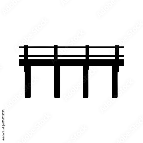 Simple silhouette of a wooden bridge or pier against a white background