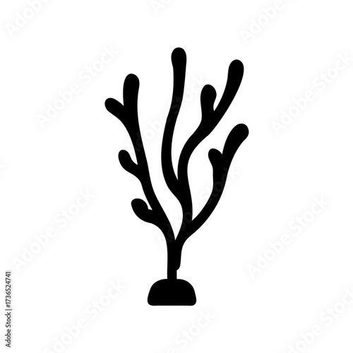 Stylized Black Seaweed Silhouette on White Background Representing Marine Flora