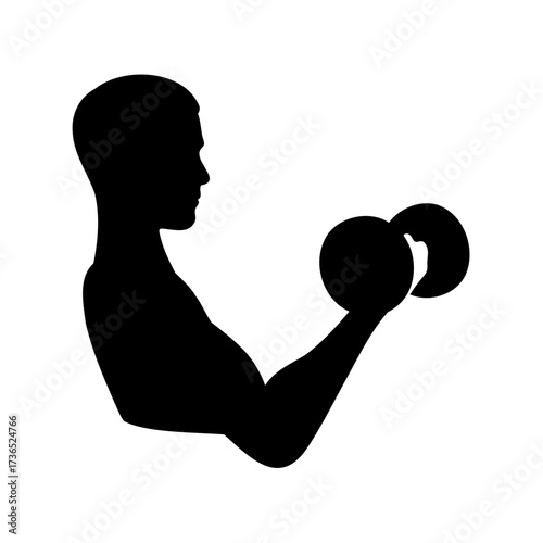 Silhouette of a man lifting a dumbbell, demonstrating strength and fitness