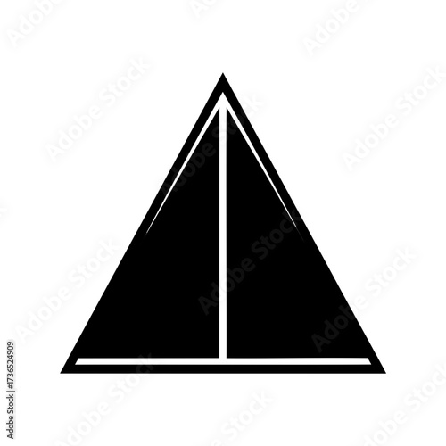 Minimalist monochrome pyramid symbol with internal division and strong geometric lines